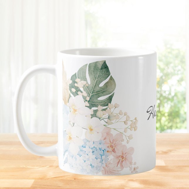 Monogramm-Wasserfarbe-Tropischer-Blumenstrauß-Blum Kaffeetasse (Von Creator hochgeladen)