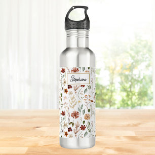 Monogramm Wasserfarbe Vintage Wildblume Floral Edelstahlflasche