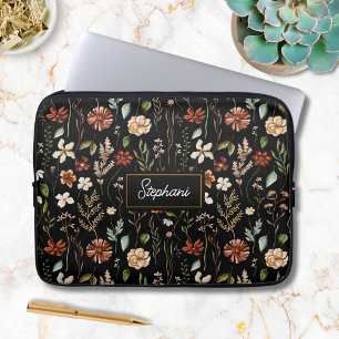 Monogramm-Wasserfarbe Vintage-Wildblumen-Blumenmus Laptopschutzhülle