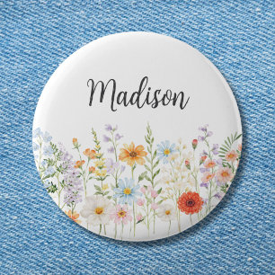 Monogramm-Wasserfarbe-Wildblumen-Blumen-Botanik Button