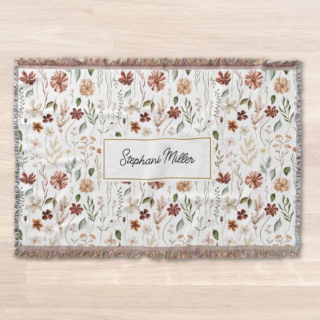 Monogramm-Wasserfarbe-Wildblumen-Blumen-Botanik Decke (Close up)