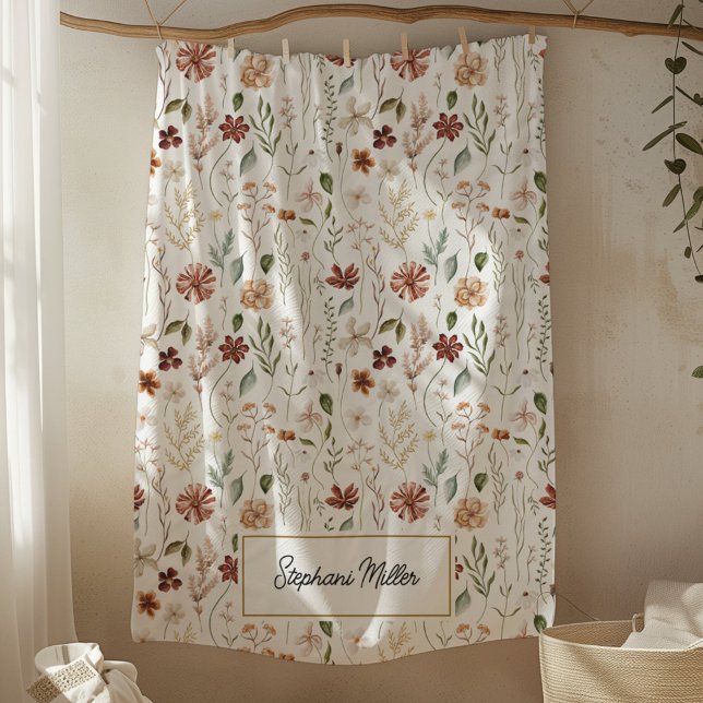 Monogramm-Wasserfarbe-Wildblumen-Blumen-Botanik Fleecedecke (In situ)