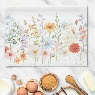 Monogramm-Wasserfarbe-Wildblumen-Blumen-Botanik Geschirrtuch