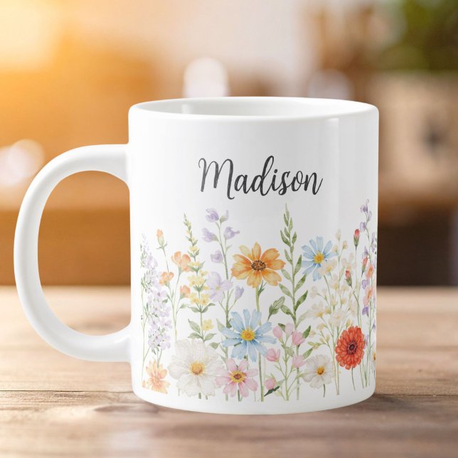 Monogramm-Wasserfarbe-Wildblumen-Blumen-Botanik Jumbo-Tasse (Von Creator hochgeladen)