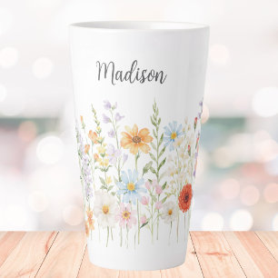 Monogramm-Wasserfarbe-Wildblumen-Blumen-Botanik Milchtasse