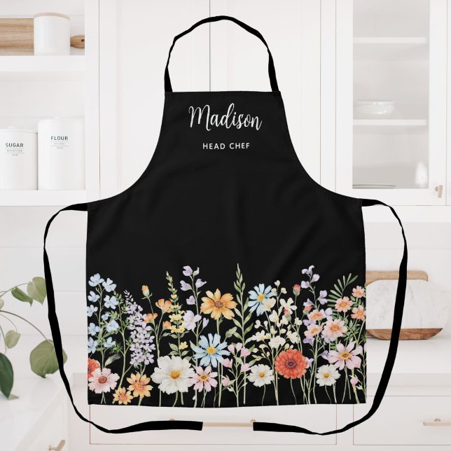 Monogramm-Wasserfarbe-Wildblumen-Blumen-Kochen Schürze (Von Creator hochgeladen)