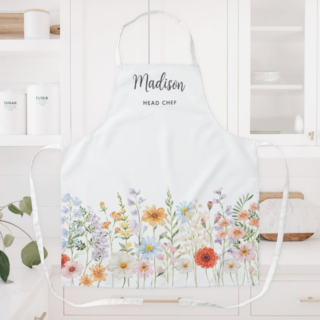 Monogramm-Wasserfarbe-Wildblumen-Blumen-Kochen Schürze (Von Creator hochgeladen)