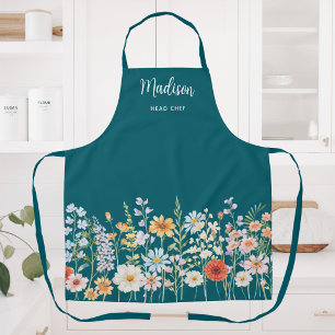 Monogramm-Wasserfarbe-Wildblumen-Blumen-Kochen Schürze