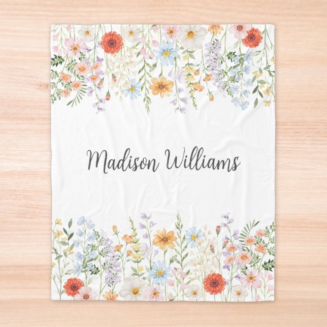 Monogramm Wasserfarbe Wilde Blumen Floral Botanisc Fleecedecke (Von Creator hochgeladen)