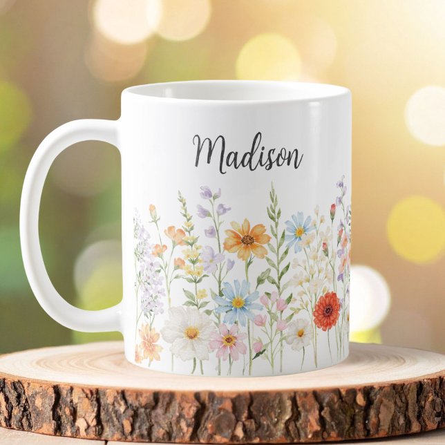 Monogramm Wasserfarbe Wilde Blumen Floral Botanisc Kaffeetasse (Von Creator hochgeladen)