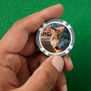 Monogramm Wasserfarbe Wolf Poker Chip