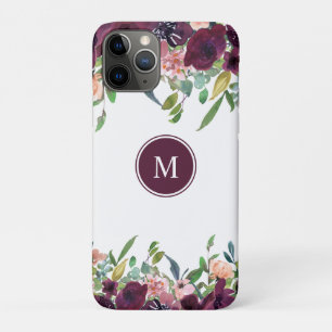 Monogramm-Wasserfarben-Blumen   Rosa Lila Marsala Case-Mate iPhone Hülle