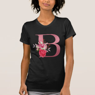 Monogramm Wasserfarben Blumen Roségold Alphabet B T-Shirt