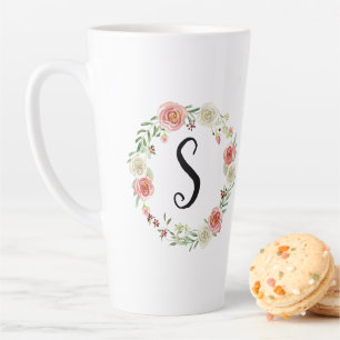 Monogramm Wasserfarben Blumenzauber Rosa Weiße Ro Milchtasse
