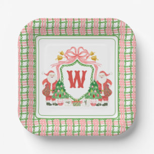 Monogramm Wasserfarben Erstmaliges Kariertes Santa Pappteller