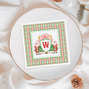 Monogramm Wasserfarben Erstmaliges Kariertes Santa Serviette