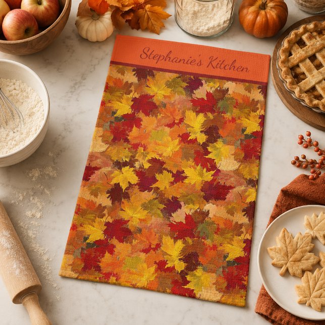 Monogramm Wasserfarben Herbstlaub - Vintage Herbst Geschirrtuch (Von Creator hochgeladen)
