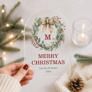 Monogramm-Wasserfarben-Kranz Frohe Weihnachtskarte Acryleinladungen