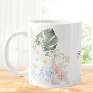 Monogramm-Wasserfarben-Tropenblumenstrauß Floral Jumbo-Tasse
