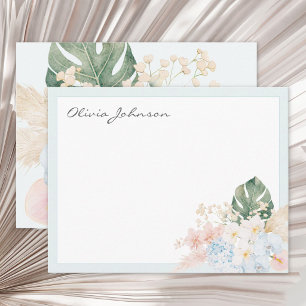 Monogramm-Wasserfarben-Tropenblumenstrauß Floral Mitteilungskarte