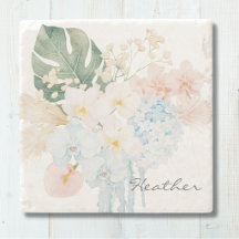 Monogramm-Wasserfarben-Tropenblumenstrauß Floral