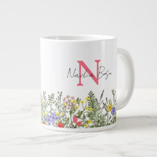 Monogramm-Wasserfarben-Wildblumenwiese-Blumen-Tass Jumbo-Tasse