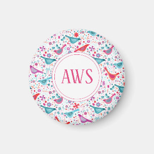 Monogramm Watercolor Birds Magnet