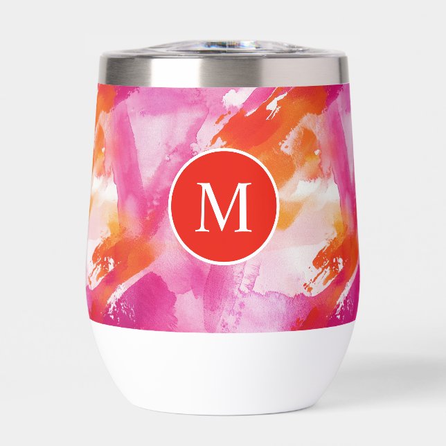 Monogramm Watercolor Pink Orange Abstrakt (Vorderseite)