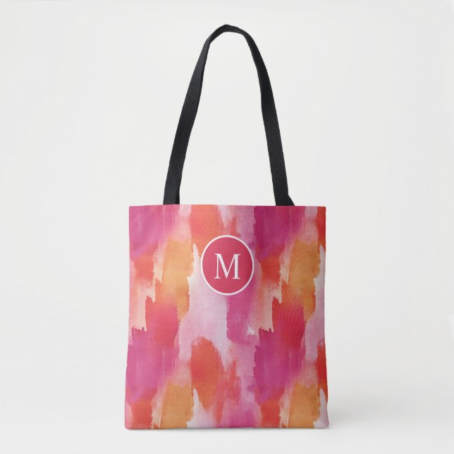 Monogramm Watercolor Pink Orange Abstrakt (Vorderseite)