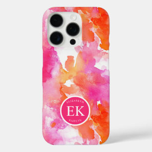 Monogramm Watercolor Pink Orange Abstrakt iPhone 16 Pro Hülle