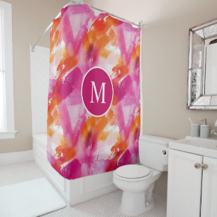 Monogramm Watercolor Pink Orange Abstrakt Duschvorhang