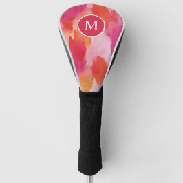 Monogramm Watercolor Pink Orange Abstrakt Golf Headcover