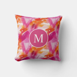 Monogramm Watercolor Pink Orange Abstrakt Kissen