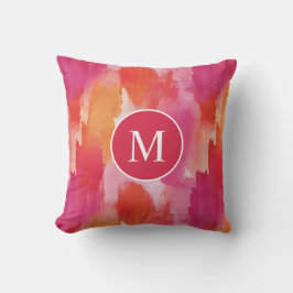 Monogramm Watercolor Pink Orange Abstrakt Kissen