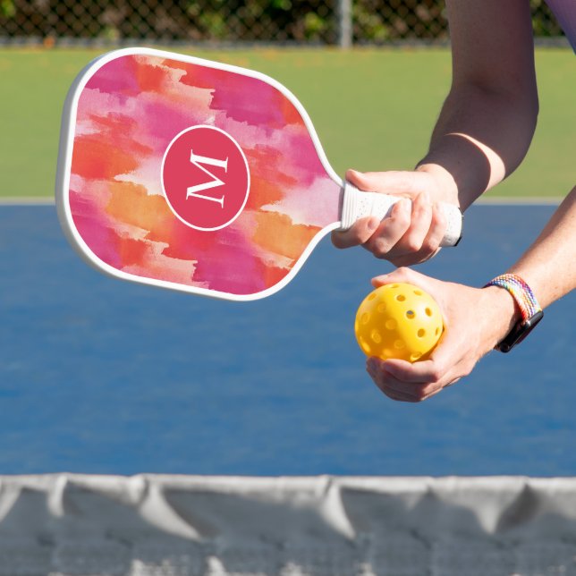 Monogramm Watercolor Pink Orange Abstrakt Pickleball Schläger (InSitu)