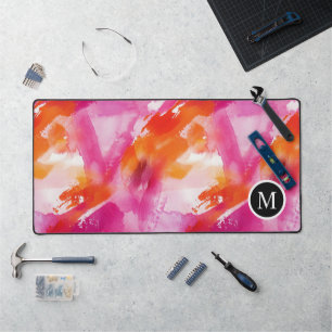 Monogramm Watercolor Pink Orange Abstrakt Schreibtischunterlage