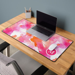 Monogramm Watercolor Pink Orange Abstrakt Schreibtischunterlage