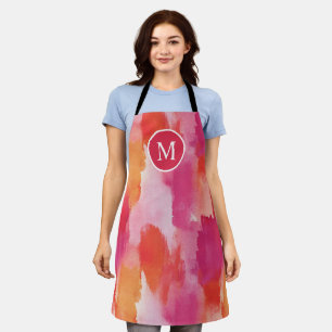 Monogramm Watercolor Pink Orange Abstrakt Schürze
