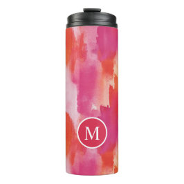 Monogramm Watercolor Pink Orange Abstrakt Thermosbecher
