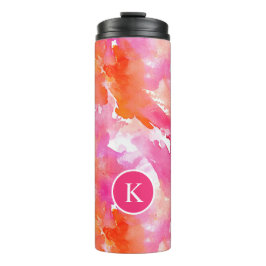 Monogramm Watercolor Pink Orange Abstrakt Thermosbecher
