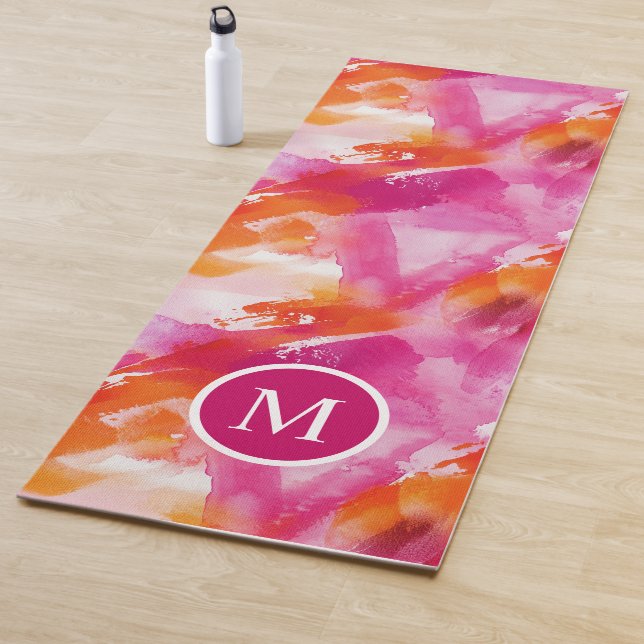 Monogramm Watercolor Pink Orange Abstrakt Yogamatte (Beispiel)