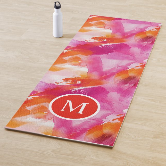 Monogramm Watercolor Pink Orange Abstrakt Yogamatte (Beispiel)