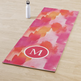 Monogramm Watercolor Pink Orange Abstrakt Yogamatte