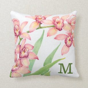 Monogramm  Watercolor-Rosa-Blumen Kissen