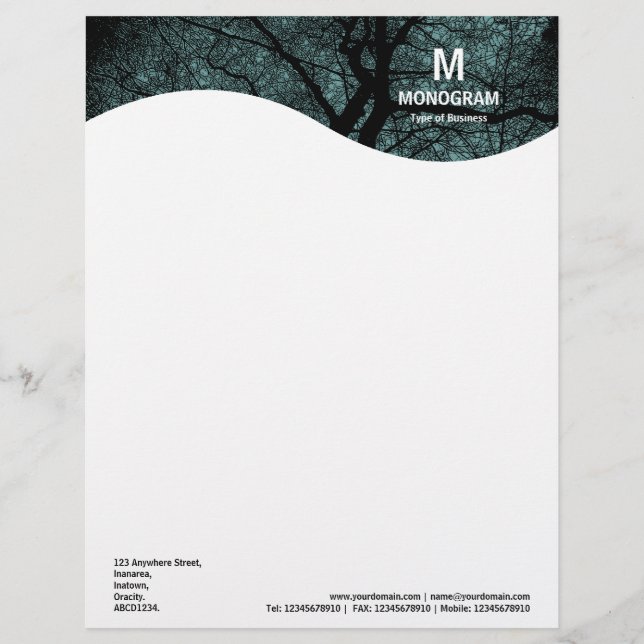 Monogramm Wave - Tree - Ocean Green Briefbogen (Vorderseite)