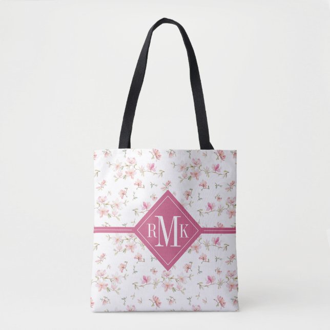 Monogramm| weiche rosa Watercolor-Blume (Vorderseite)