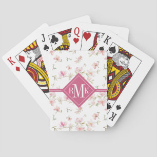 Monogramm  weiche rosa Watercolor-Blume Spielkarten