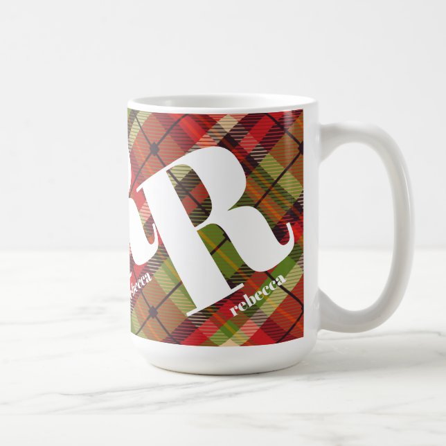 Monogramm Weihnachten Kariert Kaffeetasse (Rechts)