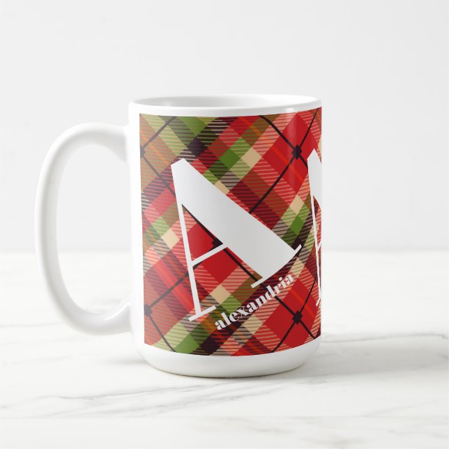 Monogramm Weihnachten Kariert Kaffeetasse (Links)