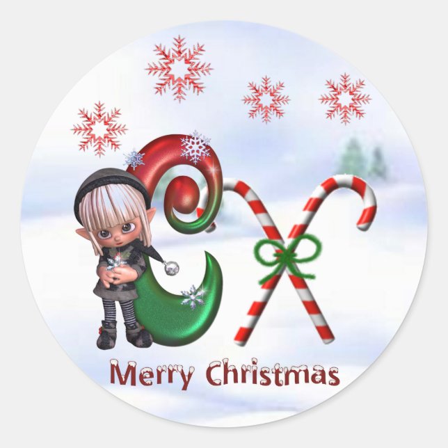 Monogramm Weihnachtsaufkleber C Runder Aufkleber (Vorderseite)